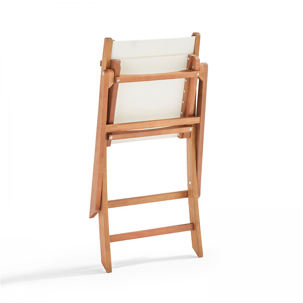OVIALA - Lot de 2 chaises pliantes en bois d'eucalyptus et textilène blanc - Sete - large