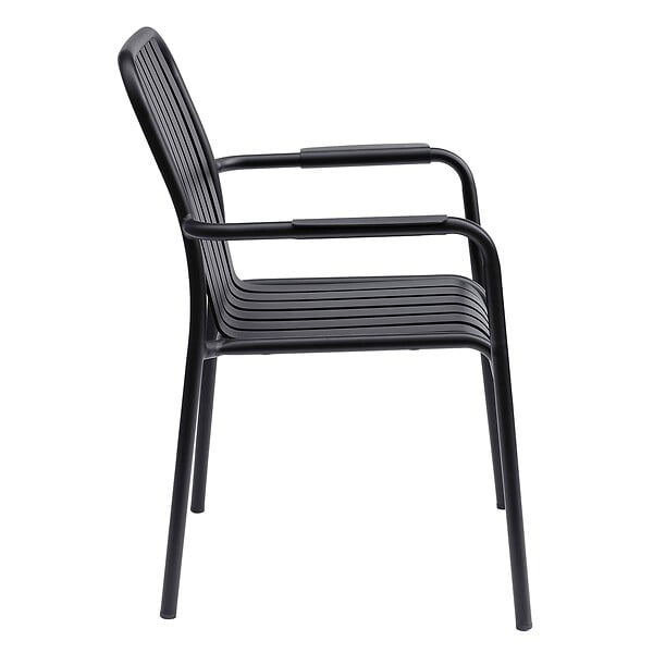 OVIALA - Chaise de terrasse avec accoudoirs en aluminium noire - Faro - large
