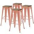 OVIALA - Lot de 4 tabourets de bar en métal mat terracotta et bois - Indus - vignette