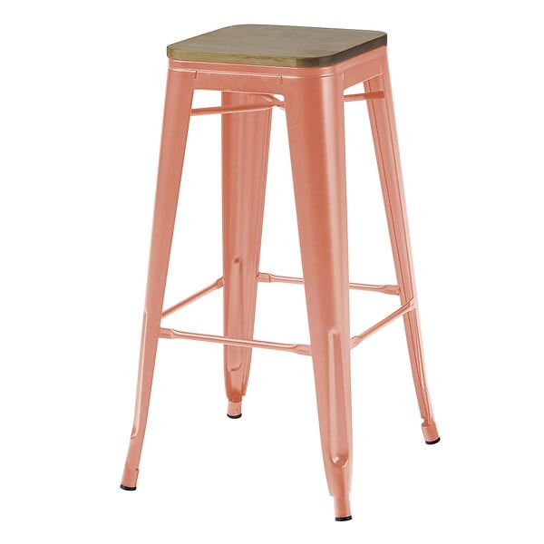 OVIALA - Lot de 4 tabourets de bar en métal mat terracotta et bois - Indus - large
