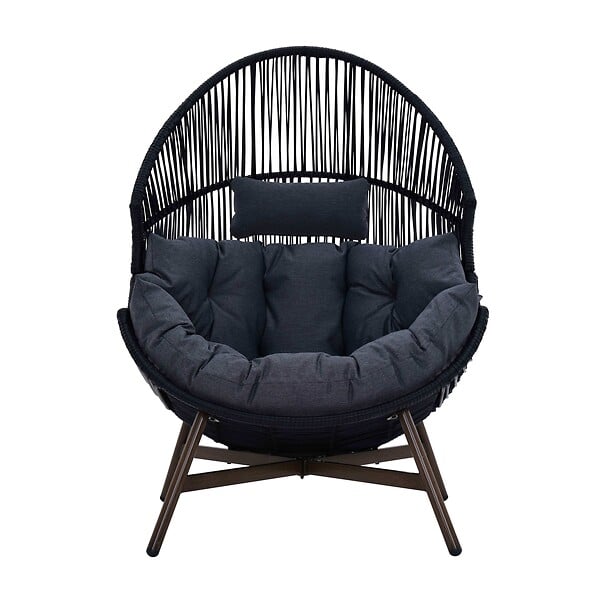OVIALA - Fauteuil de jardin oeuf sur pied en rotin synthétique 142 cm noir - Bamako - large