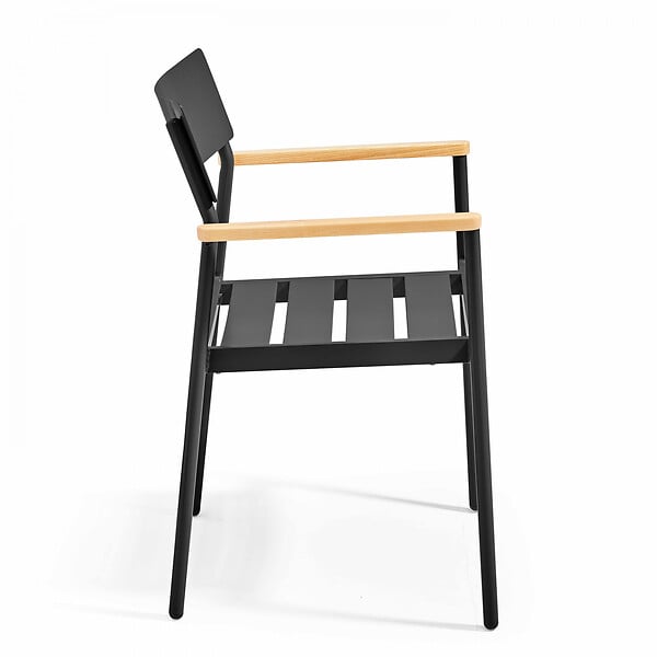 OVIALA - Fauteuil de jardin en aluminium et bois noir  - Leeds - large