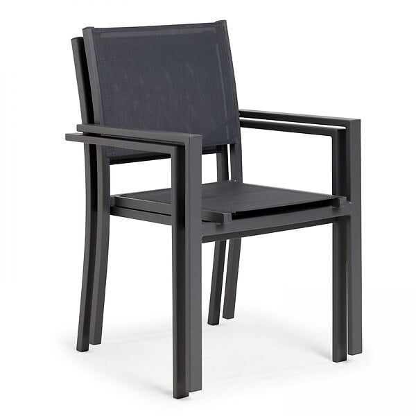 OVIALA - Lot de 2 fauteuils de jardin aluminium et textilène gris - Nice - large