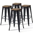 OVIALA - Lot de 4 tabourets de bar en acier noir mat  - Indus - vignette