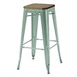 OVIALA - Lot de 4 tabourets de bar en métal mat vert gris et bois - Indus - vignette