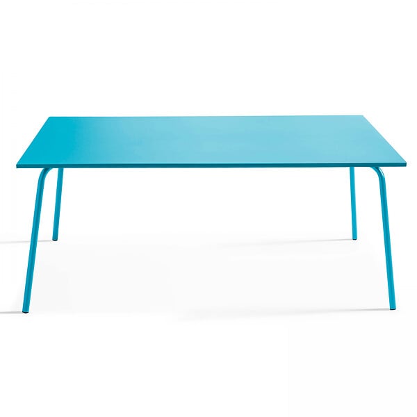 OVIALA - Table de jardin rectangulaire en métal 8 places 180 cm bleu - Palavas - large
