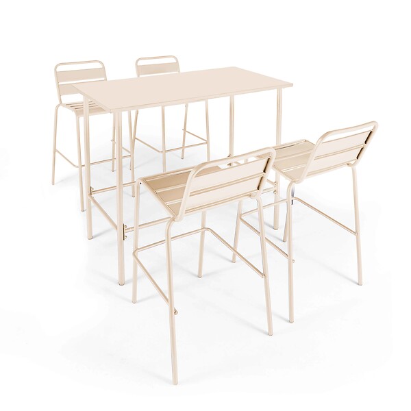 OVIALA - Table haute de jardin en métal ivoire 120 cm - Palavas - large