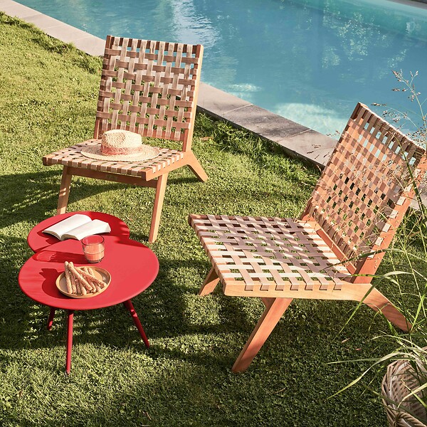 OVIALA - Table basse de jardin ronde en métal rouge 50 cm - Palavas - large