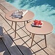 OVIALA - Table basse de jardin ronde en métal taupe 50 cm - Palavas - vignette