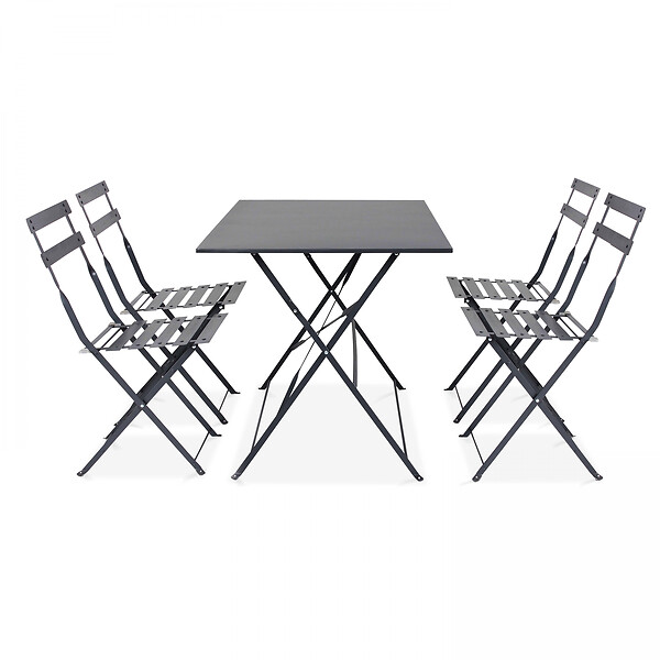 OVIALA - Table de jardin pliante acier gris 4 places - Rome - large