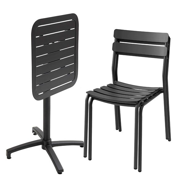 OVIALA - Table de terrasse inclinable 60 x 60 cm et 2 chaises noir - Almada - large