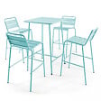 OVIALA - Table haute de jardin carrée en acier bleu turquoise 70cm - Palavas - vignette