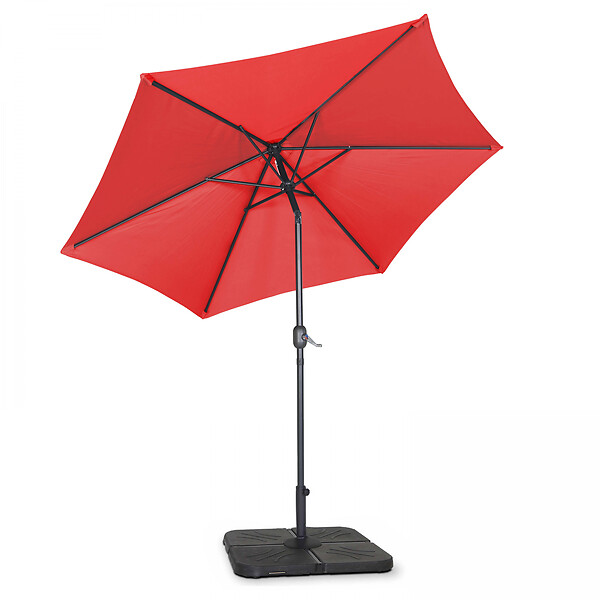 OVIALA - Parasol droit inclinable 3m et 4 dalles à lester remplissables rouge - Matera - large
