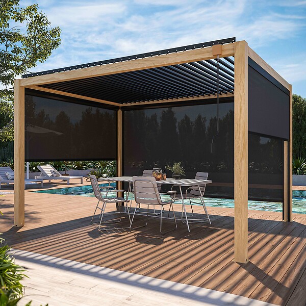 OVIALA - Store gris pour pergola bioclimatique corato et sapri (3,80 x 2,30 m) - Valloni - large