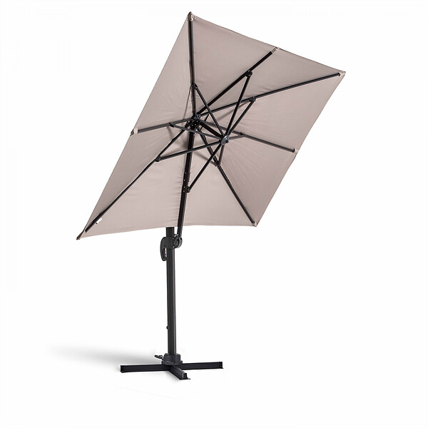 OVIALA - Parasol déporté 2x3 m et 4 dalles à remplir aluminium taupe - Amalya - large