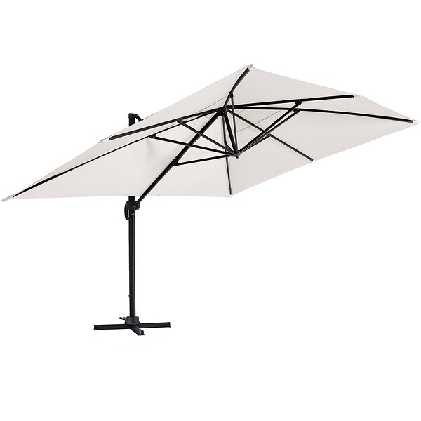 OVIALA - Parasol déporté inclinable et rotatif 4x3m en aluminium écru - Caserta - large
