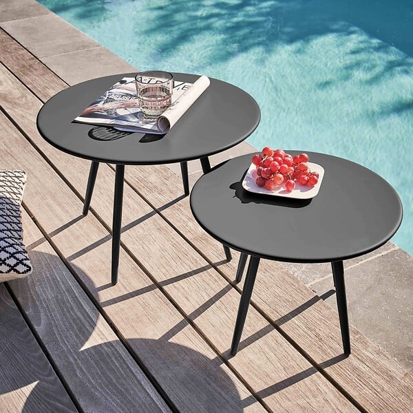 OVIALA - Table basse de jardin ronde en métal gris anthracite 40 cm - Palavas - large