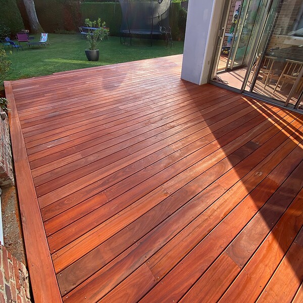 TERRASSEENBOIS - Kit terrasse bois exotique PADOUK pour 10 m², Lames 2,15 m, lambourdes 2,15 m et visserie Inox. - large