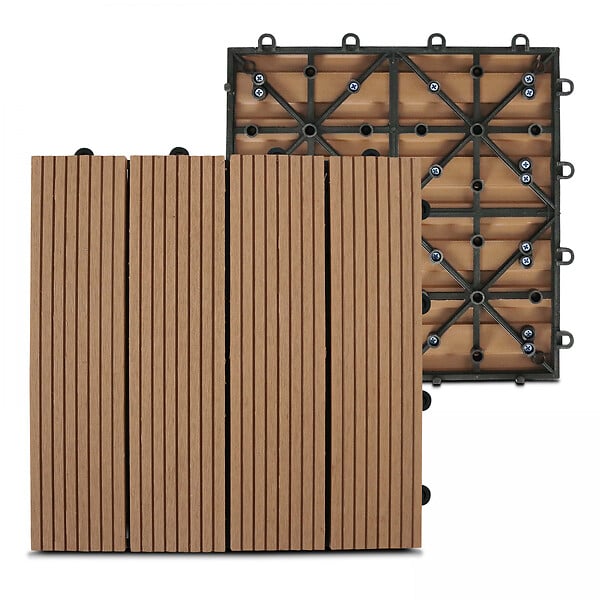 OVIALA - Lot de 8 dalles clipsables en bois synthétique marron clair - Padang - large