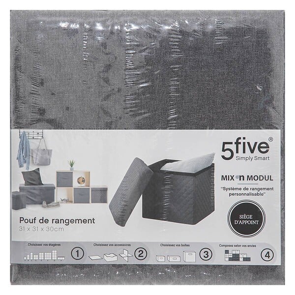 5 FIVE SIMPLY SMART - 2 en 1 Pouf et Coffre de rangement Gris foncé  31 x 31 cm - large