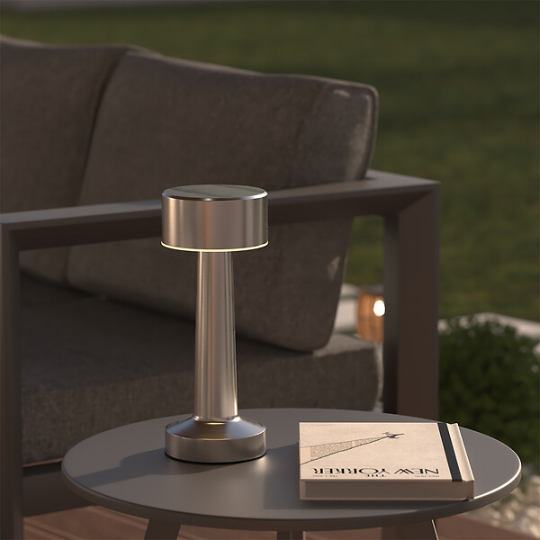 ATMOSPHERA - Lampe d'extérieur LED rechargeable USB en acier Argent effet brossé D 9 x H 21.5 cm - large