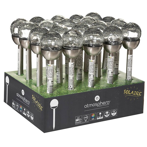 ATMOSPHERA - Balise solaire en inox et verre D. 6 x H. 36 cm - large