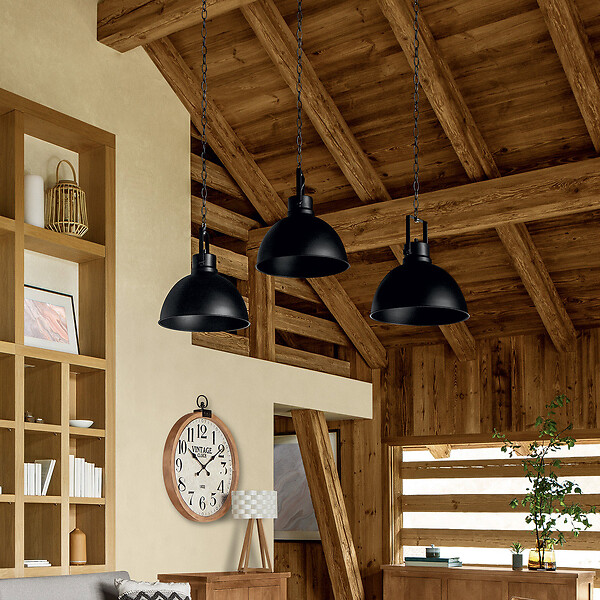 ATMOSPHERA - Luminaire Suspension Dôme en Métal Noir D 30 cm - large