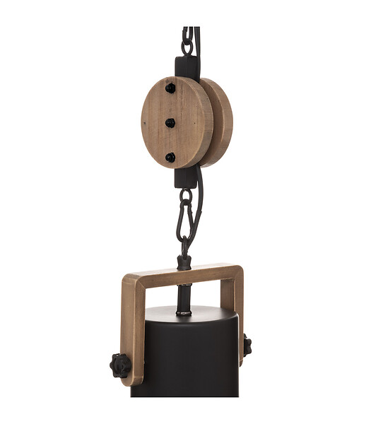 ATMOSPHERA - Luminaire Suspension en Métal Noir et Bois D 23 cm - large
