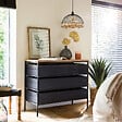 ATMOSPHERA - Luminaire Suspension en Métal Filaire Noir et Rotin D 35 cm - vignette