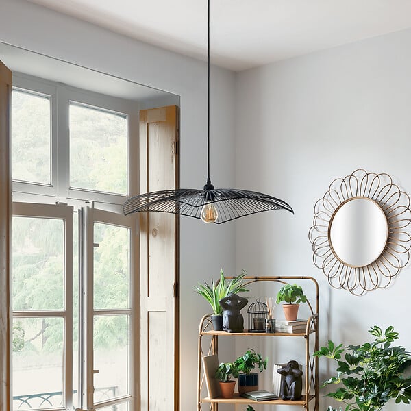 ATMOSPHERA - Luminaire Suspension en Métal filaire Noir D 58 cm - large