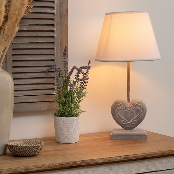ATMOSPHERA - Lampe à poser Pied en bois forme Coeur H 49 cm - large