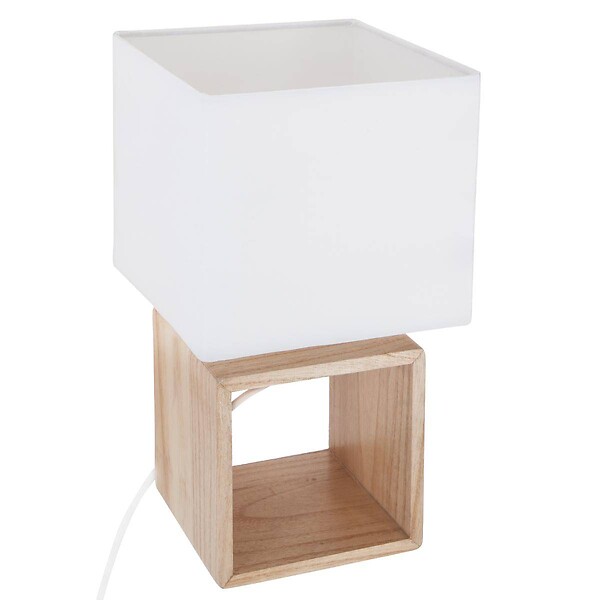 ATMOSPHERA - Lampe à poser en Bois et Abat-jour carré H 32 cm - large