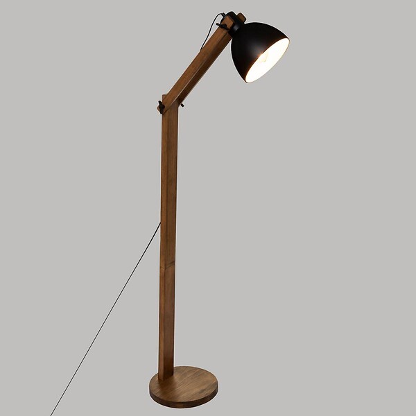 ATMOSPHERA - Lampadaire Pied en Bois et Abat-jour en métal Noir H 158 cm - large