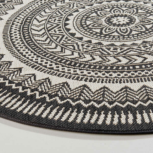 OVIALA - Tapis rond polypropylène noir 160cm - Mandala - large