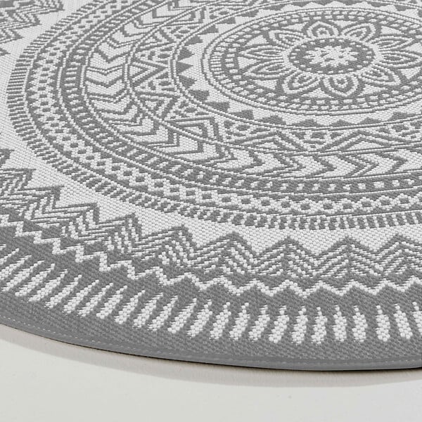 OVIALA - Tapis rond polypropylène gris 160cm - Mandala - large