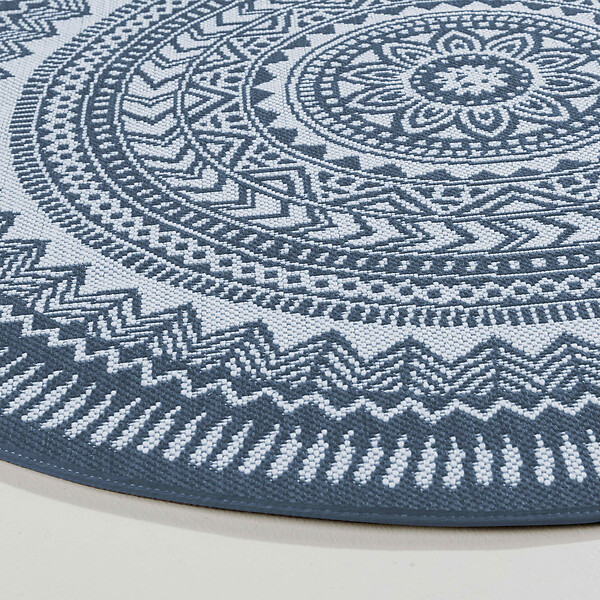 OVIALA - Tapis rond polypropylène bleu 120cm - Mandala - large