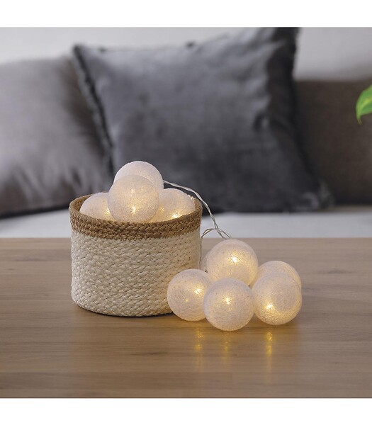 ATMOSPHERA - Guirlande décorative à piles 10 LED Boules en Coton Blanc D 6 x L 165 cm - large