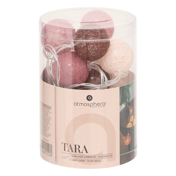 ATMOSPHERA - Guirlande décorative à piles 16 LED Boules en Coton D 3,5 x L 255 cm - Multicolore - large