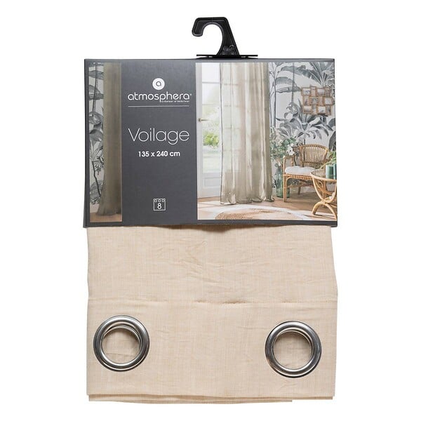 ATMOSPHERA - Voilage à œillets en polyester et coton Beige lin 135 x 240 cm - large