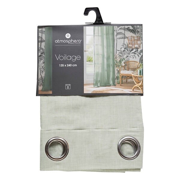 ATMOSPHERA - Voilage à œillets en polyester et coton Vert céladon 135 x 240 cm - large