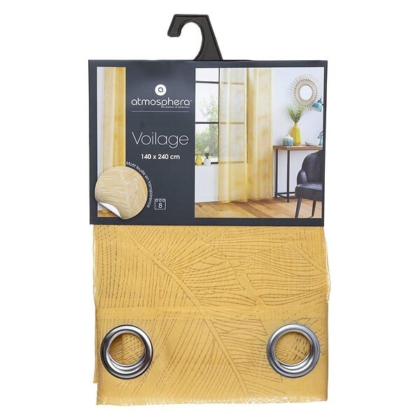 ATMOSPHERA - Voilage à œillets Ocre motif Feuille 140 x 240 cm - large