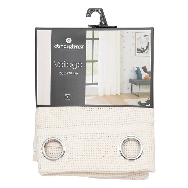 ATMOSPHERA - Voilage à œillets Beige motif Maille 135 x 240 cm - large