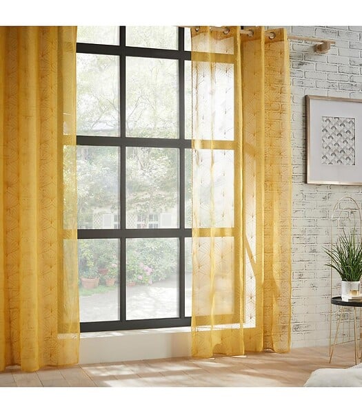 ATMOSPHERA - Voilage à œillets Ocre motif Brodé 140 x 240 cm - large