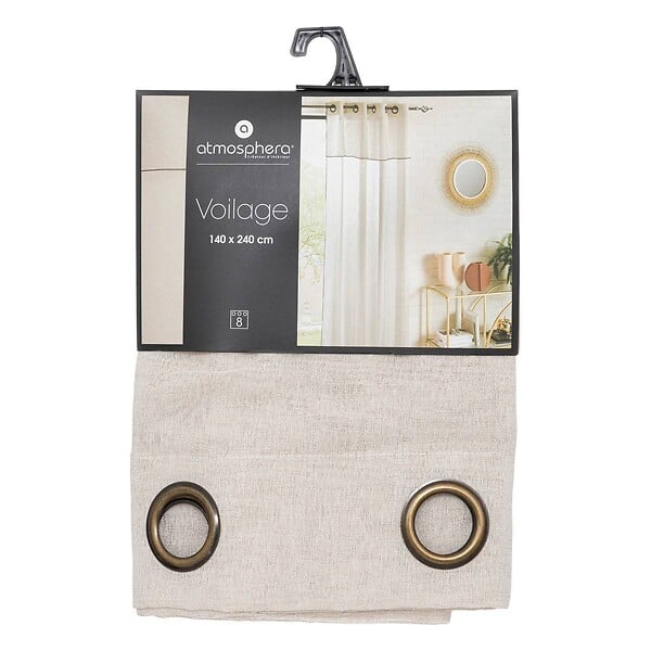 ATMOSPHERA - Voilage à œillets Beige Lin avec volant et liseré Noir 140 x 240 cm - large