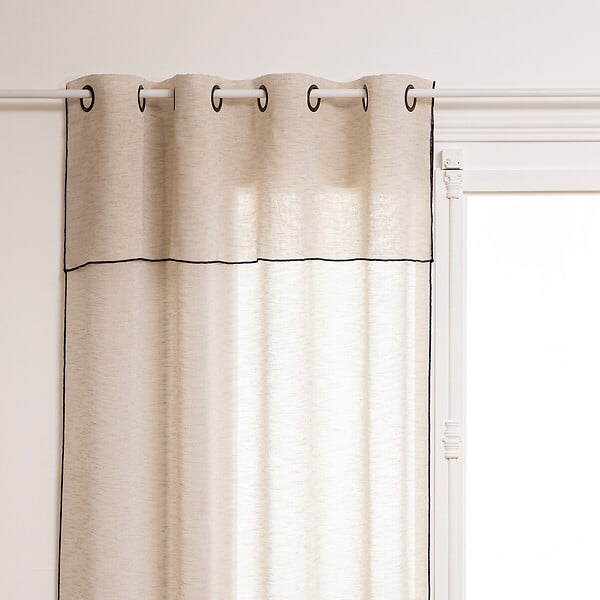ATMOSPHERA - Voilage à œillets Beige Lin avec volant et liseré Noir 140 x 240 cm - large