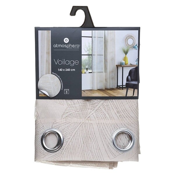 ATMOSPHERA - Voilage à œillets Beige Lin motif Feuille 140 x 240 cm - large