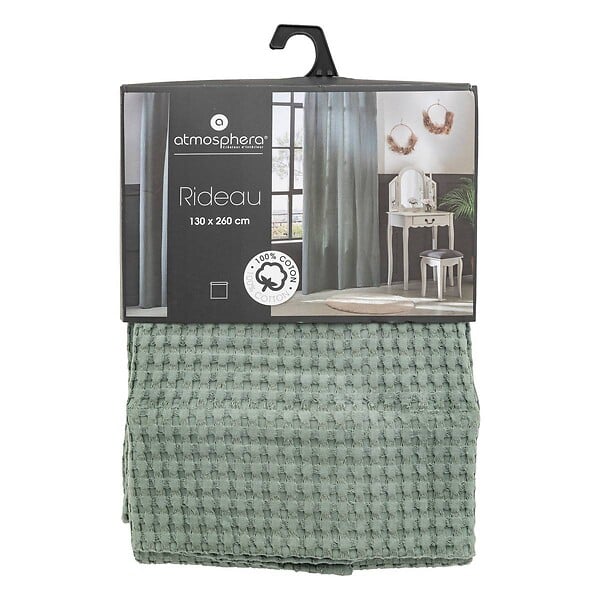 ATMOSPHERA - Rideau en Coton Nid d'abeille Vert Céladon 130 x 260 cm - large