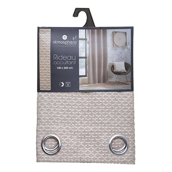 ATMOSPHERA - Rideau à œillets Occultant Jacquard coloris Beige Lin 140 x 260 cm - large