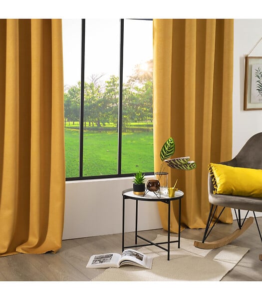 ATMOSPHERA - Rideau à œillets Occultant Ocre Feuille en relief 140 x 260 cm - large