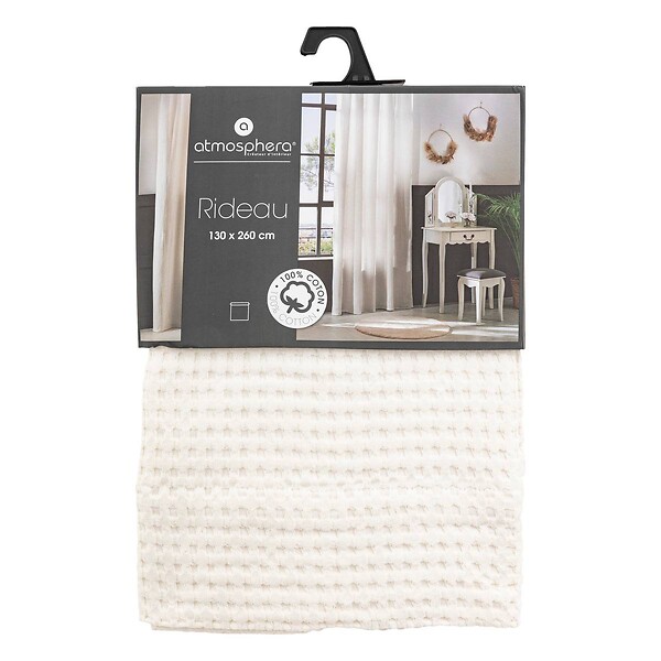 ATMOSPHERA - Rideau en Coton Nid d'abeille Blanc Ivoire 130 x 260 cm - large